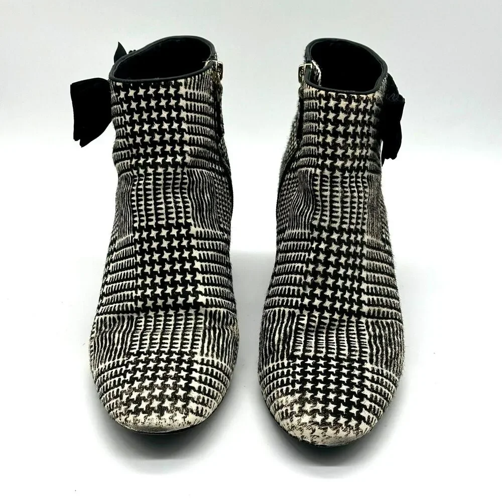 Kate Spade Holly Houndstooth Bow Fur Boots Size 11 Women's Ankle Heeled Booties